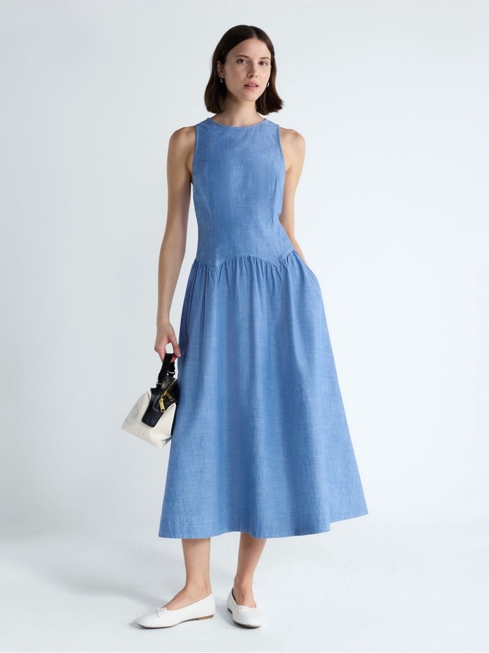 NWOT Free Assembly Cotton Racer Back Midi / Maxi, Chambray Blue – Size Medium
